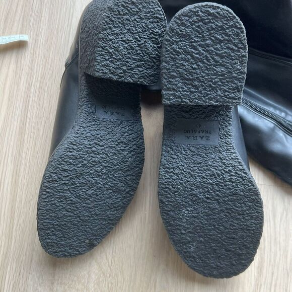 Zara Chunky Over The Knee Black Boots Faux Leather Size 40 US 9 - Picture 8 of 11